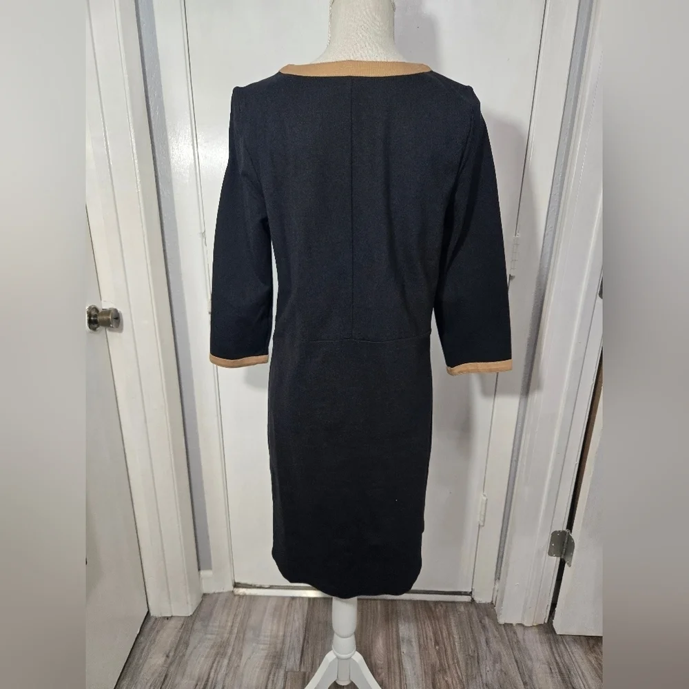 J Jill Black Brown colorblock Shift Dress Stretch EUC 3/4 slv Career Cocktail M - Picture 5 of 8